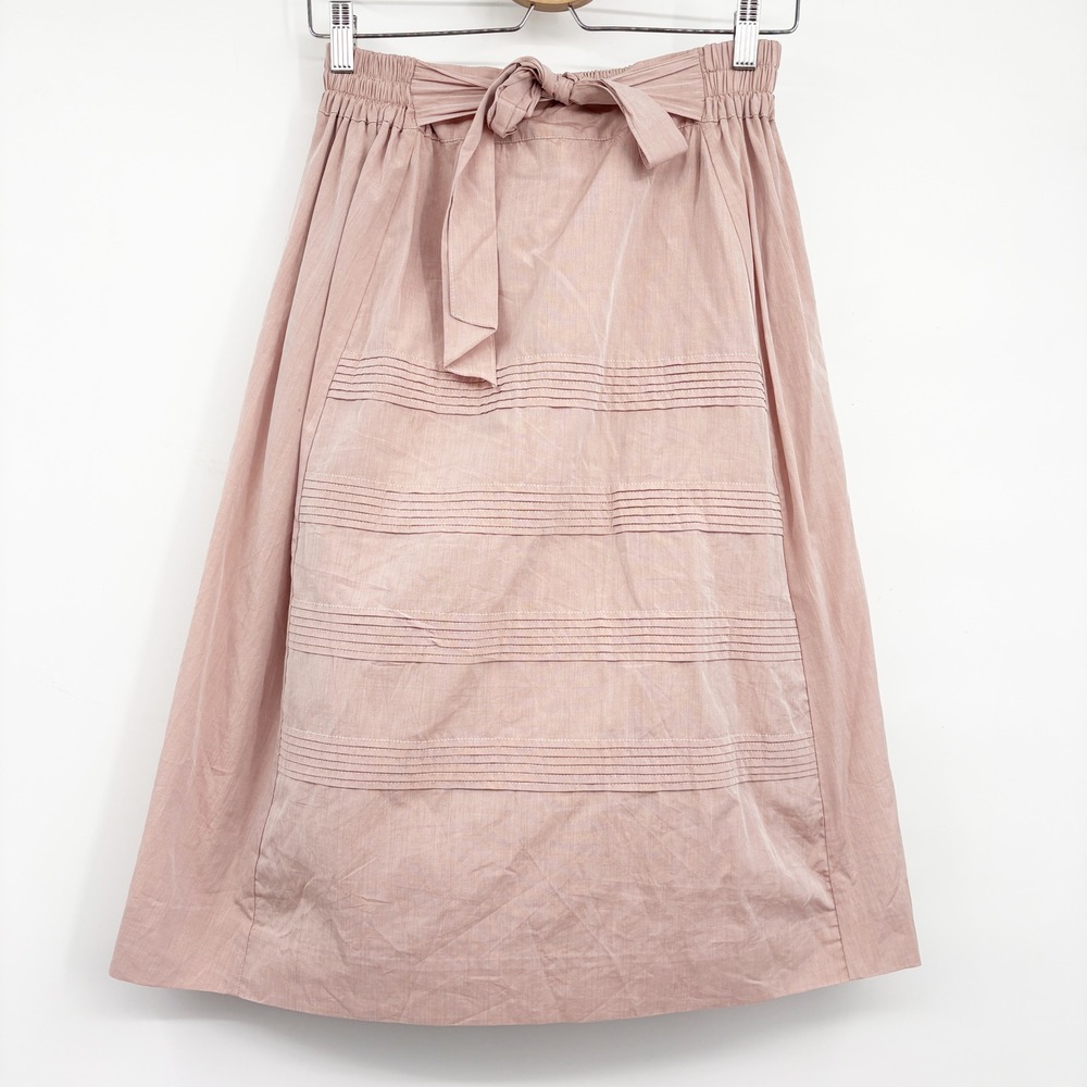 Flora and Henri Womens Pink Pintuck Tie Waist Cottagecore Midi Skirt Size 2